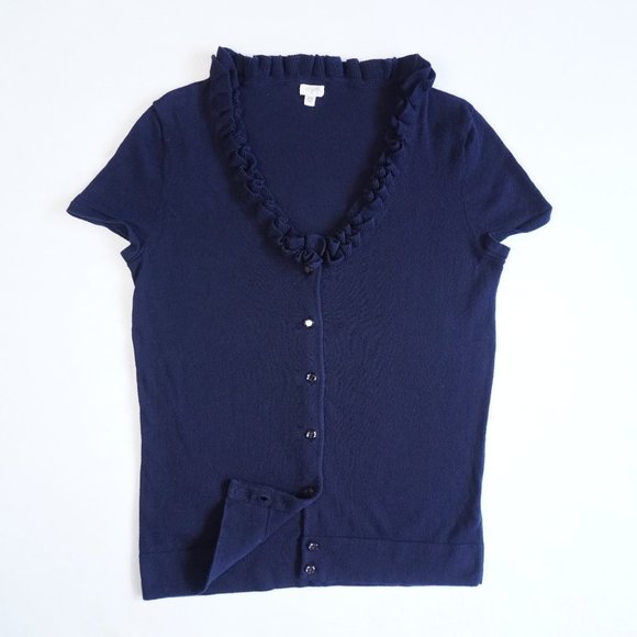 J. Crew Tops - J.Crew Button/Ruffle Short Sleeve Knitted Shirt